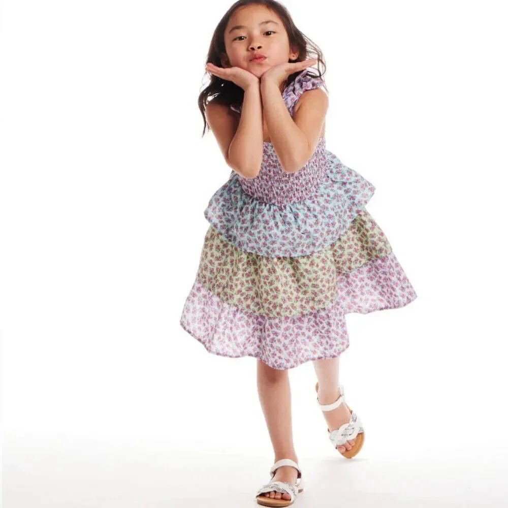 Andy and Evan floral Tiered smocked sundress Pink and Purple size 3T NWOT